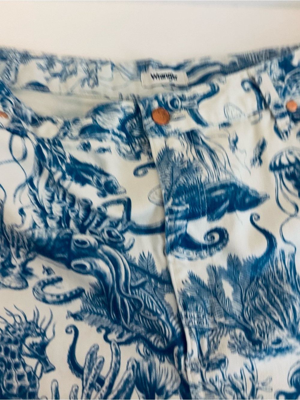 Wrangler Women’s High Rise Nautical Print Wanderer Flare Jeans 34 x 32 Blue - Picture 9 of 15